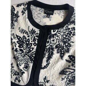 K Studio Collection Cropped Jacket Black White Floral Open Front Blazer Size 16